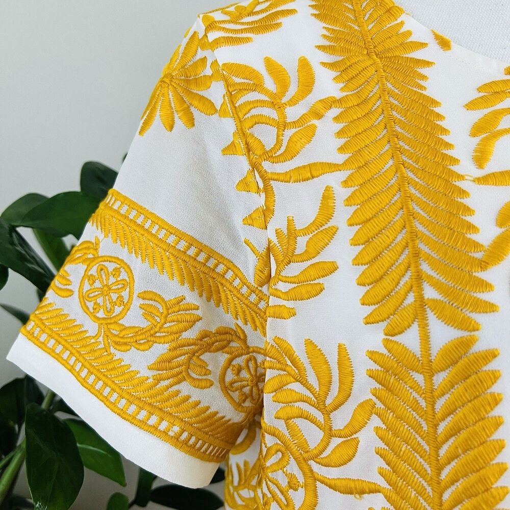 All:Row 60's Inspired Yellow & White Embroidered Retro Mini Dress Size 12 - Picture 3 of 9